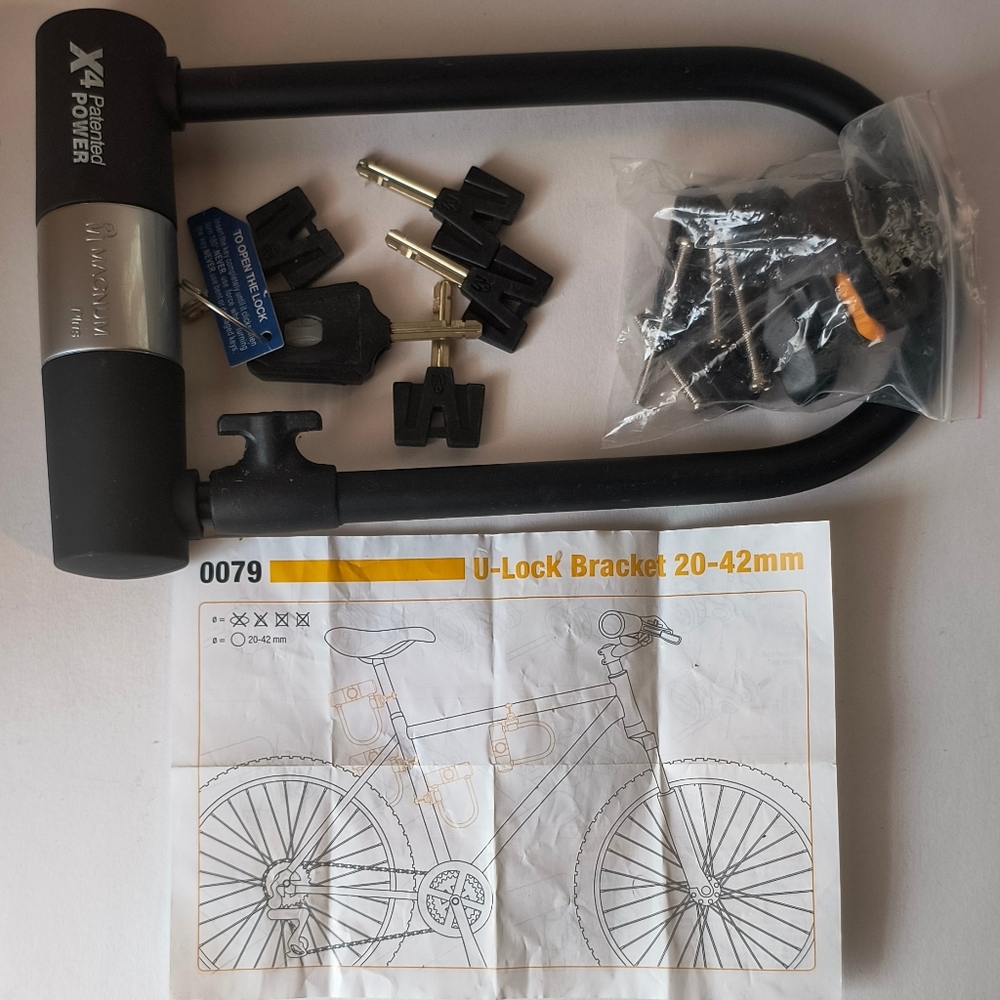 Black U-Lock with Keys and Mounting Hardware